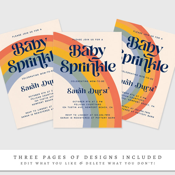 Loblolly Creative 825 - Arts & Entertainment > Party & Celebration > Party Supplies > Invitations Retro Rainbow Editable Baby Shower Invitation Template