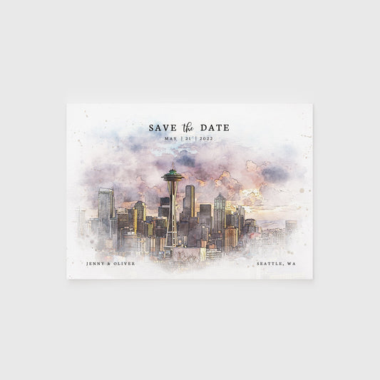 Loblolly Creative 825 - Arts & Entertainment > Party & Celebration > Party Supplies > Invitations Seattle Skyline Watercolor Wedding Save the Date