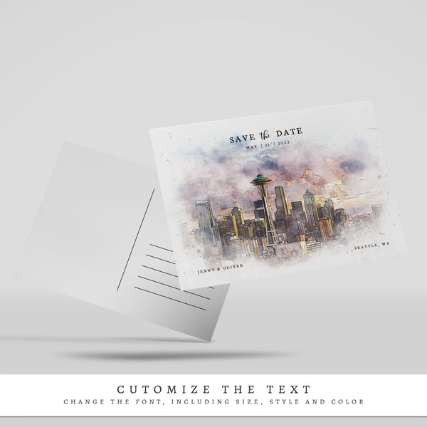 Loblolly Creative 825 - Arts & Entertainment > Party & Celebration > Party Supplies > Invitations Seattle Skyline Watercolor Wedding Save the Date