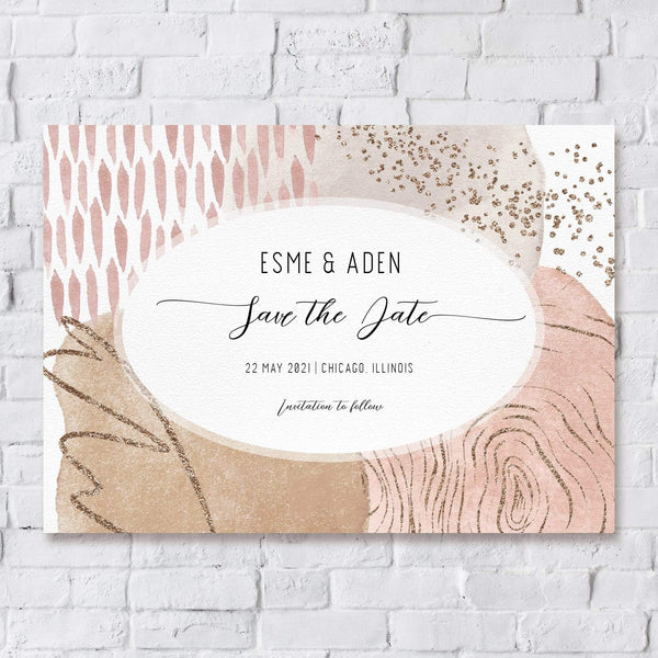 Loblolly Creative Digital Template Abstract Blush Modern Wedding Save the Date Card