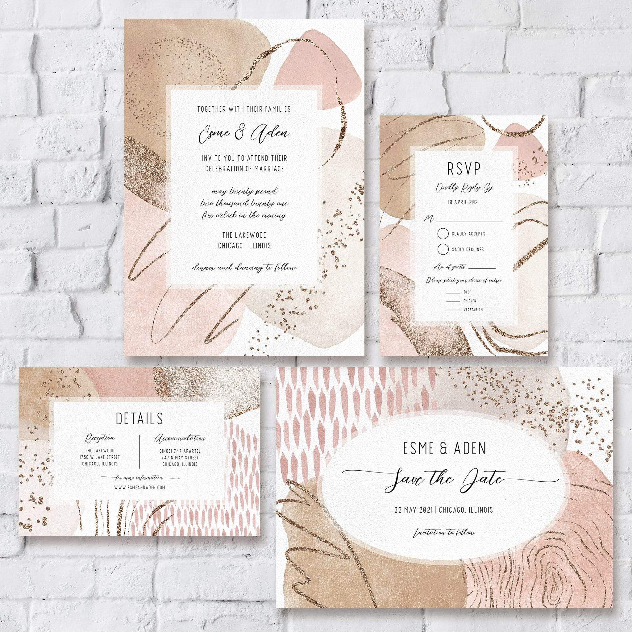 Loblolly Creative Digital Template Abstract Blush Modern Wedding Suite