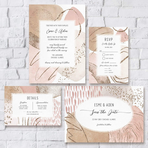 Loblolly Creative Digital Template Abstract Blush Modern Wedding Suite