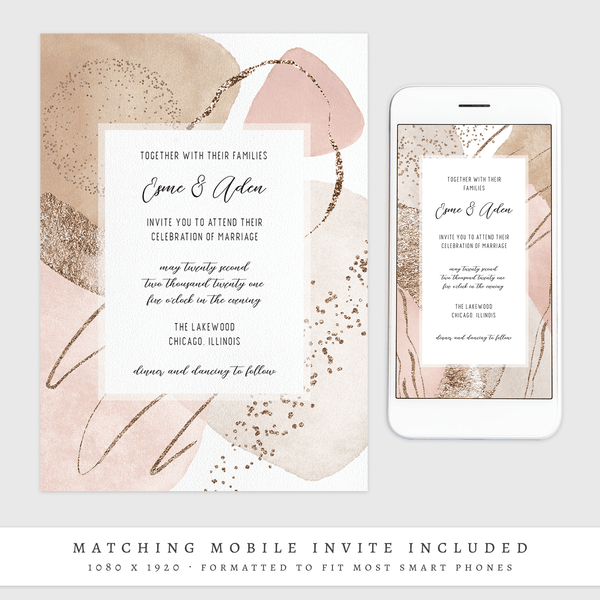 Loblolly Creative Digital Template Abstract Blush Wedding Invitation