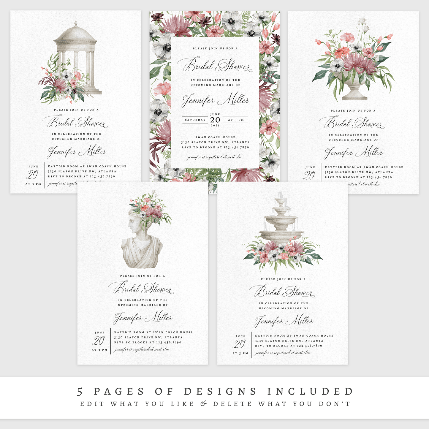 Loblolly Creative Digital Template Antique Floral Bridal Shower Invitation