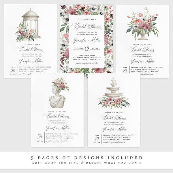 Loblolly Creative Digital Template Antique Floral Bridal Shower Invitation