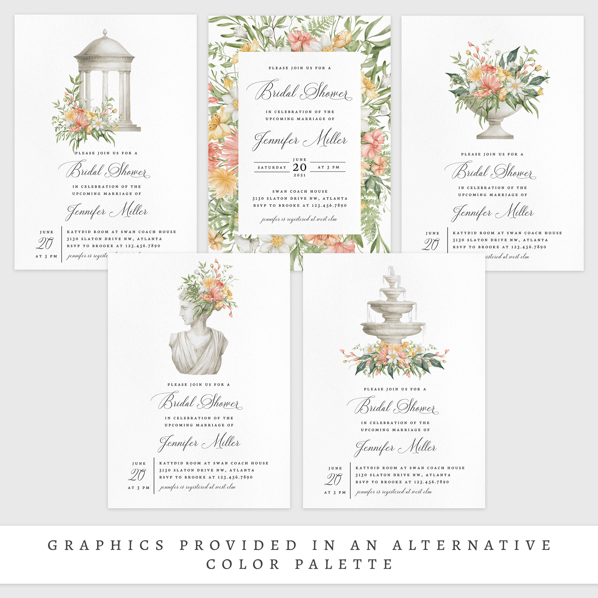 Loblolly Creative Digital Template Antique Floral Bridal Shower Invitation