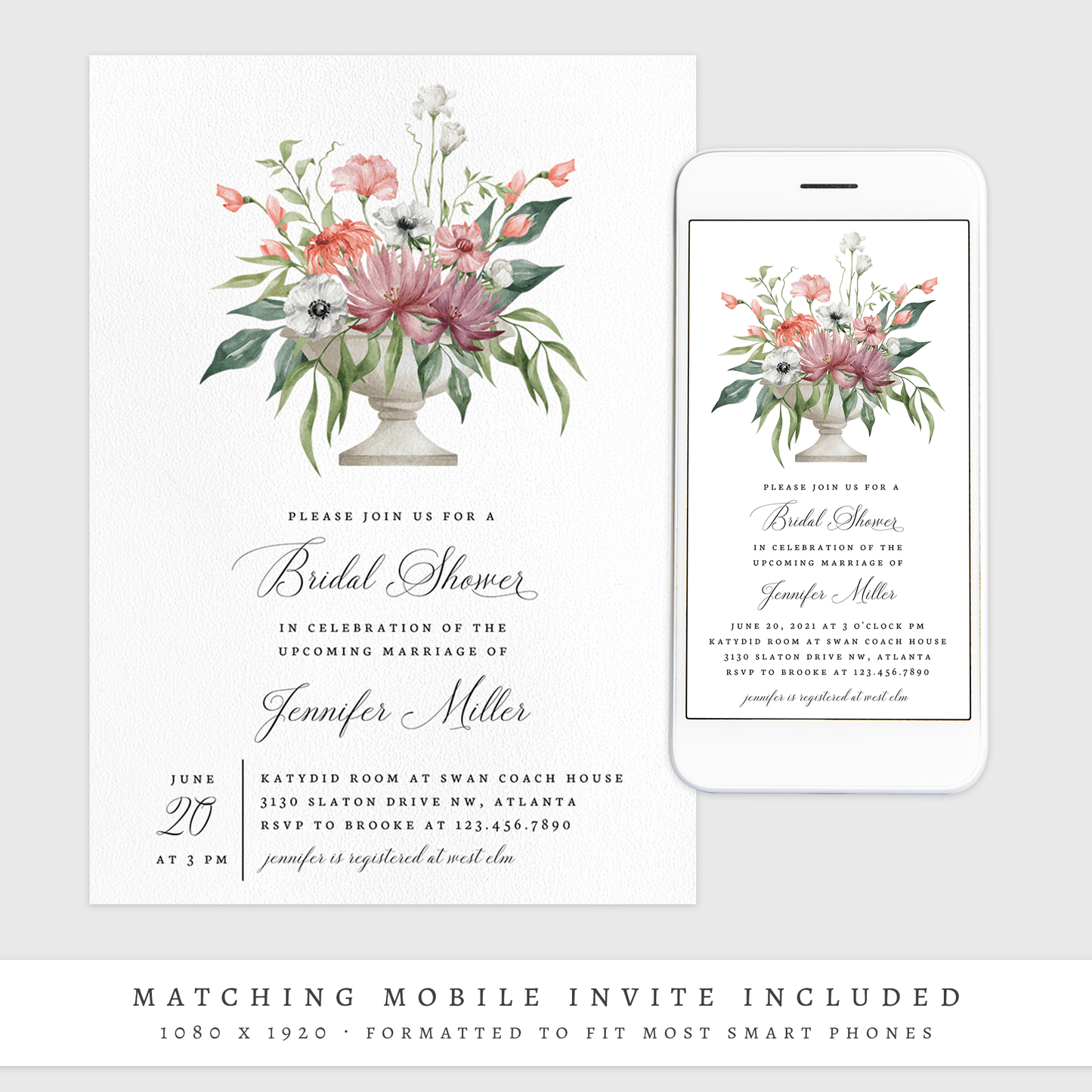 Loblolly Creative Digital Template Antique Floral Bridal Shower Invitation
