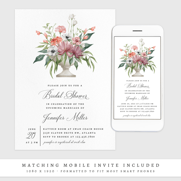 Loblolly Creative Digital Template Antique Floral Bridal Shower Invitation