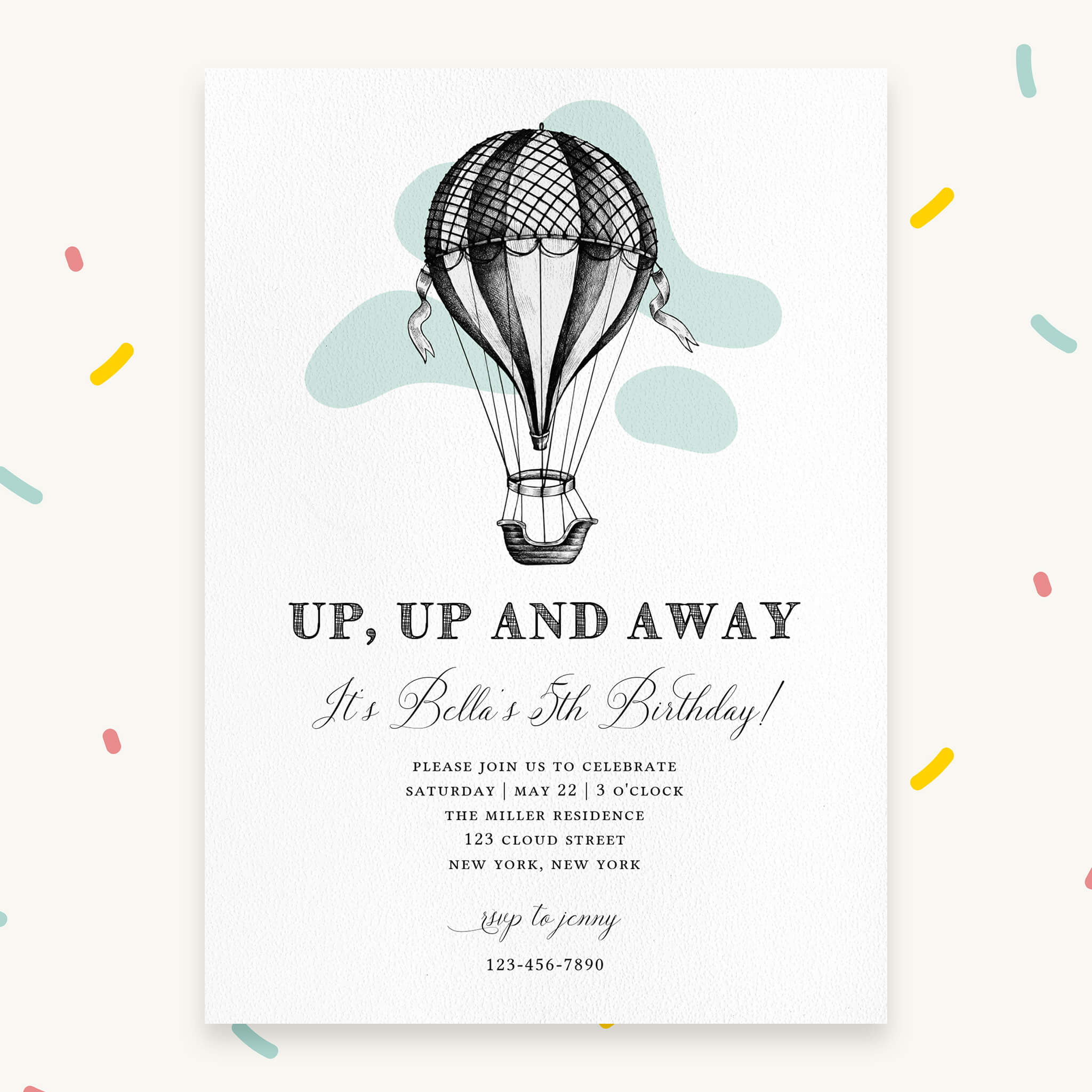 Loblolly Creative Digital Template Balloon Kids Birthday Invitation