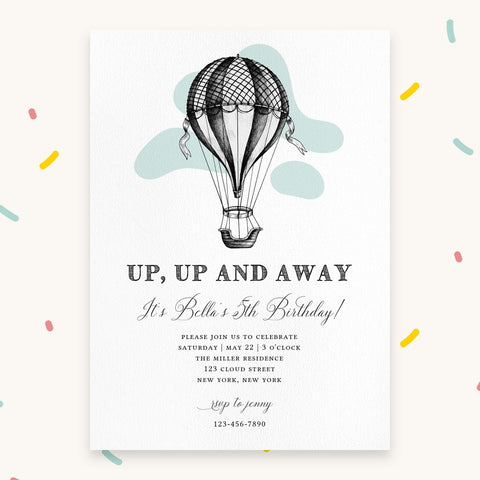 Loblolly Creative Digital Template Balloon Kids Birthday Invitation