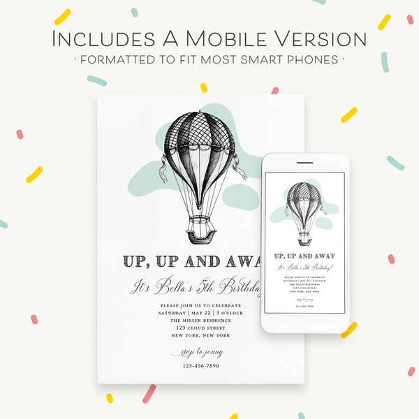 Loblolly Creative Digital Template Balloon Kids Birthday Invitation