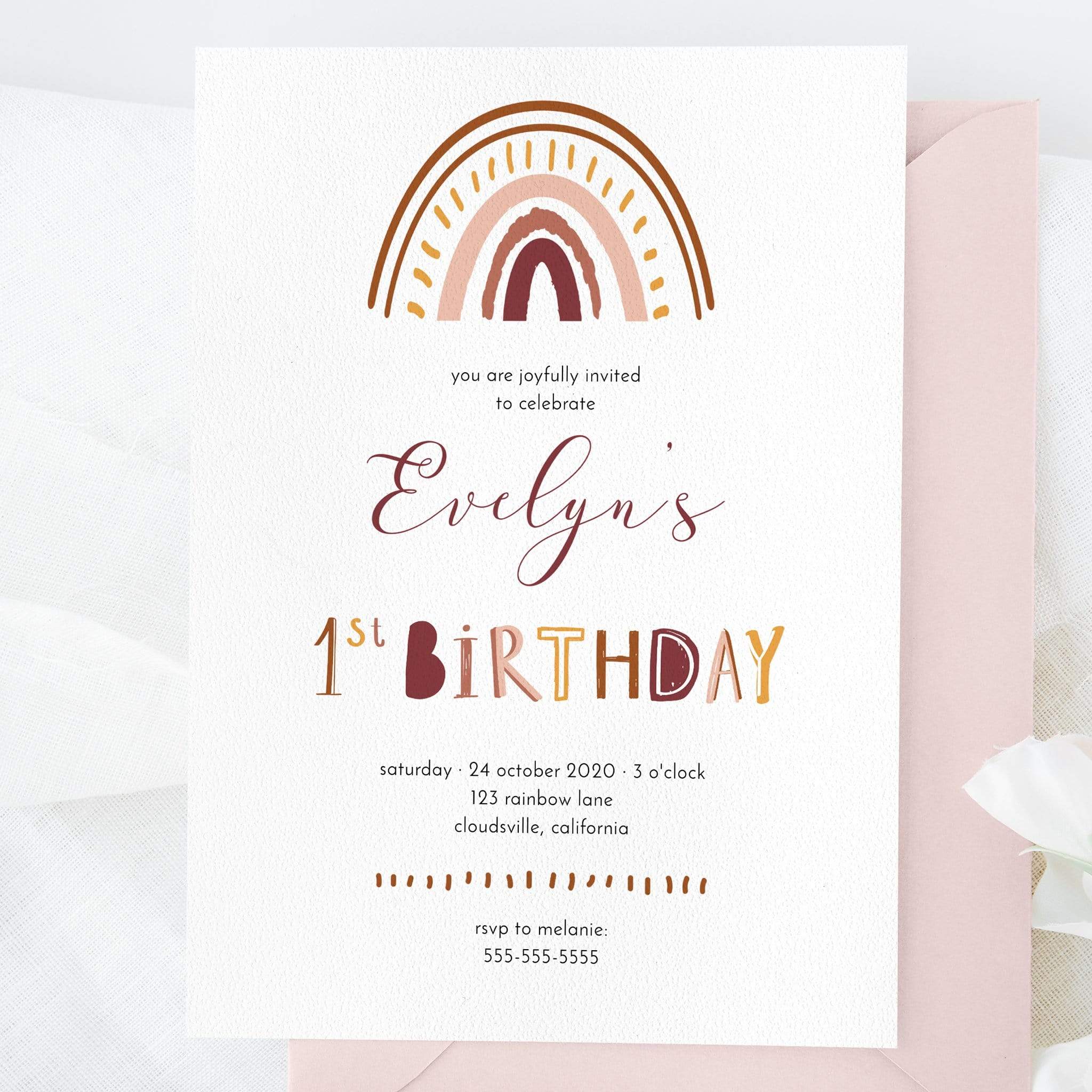 Loblolly Creative Digital Template Boho Rainbow Birthday Invitation