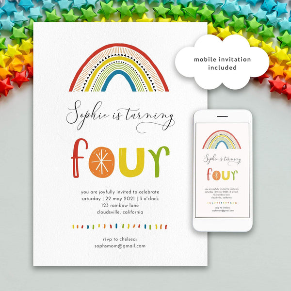 Loblolly Creative Digital Template Bright Rainbow Birthday Invitation