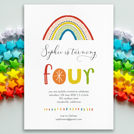 Loblolly Creative Digital Template Bright Rainbow Birthday Invitation