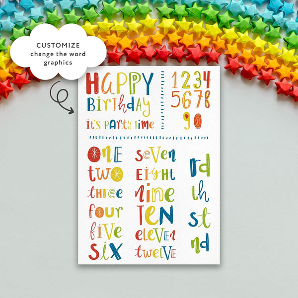 Loblolly Creative Digital Template Bright Rainbow Birthday Invitation