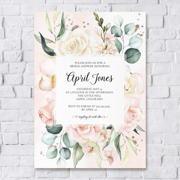 Loblolly Creative Digital Template Delicate Roses Bridal Shower Invitation