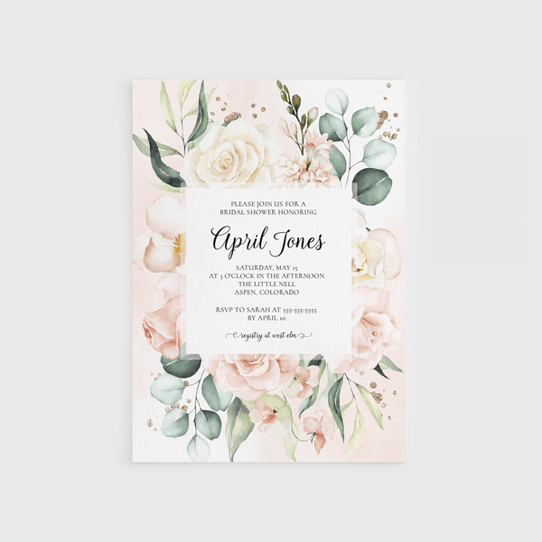 Loblolly Creative Digital Template Delicate Roses Bridal Shower Invitation