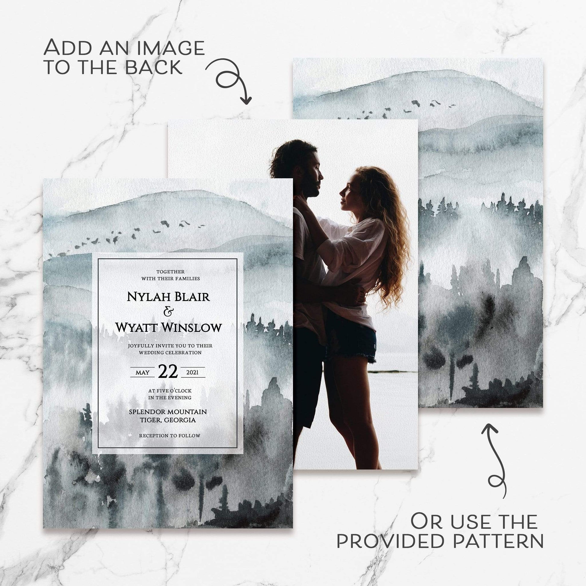 Loblolly Creative Digital Template Dusky Mountains Wedding Invitation