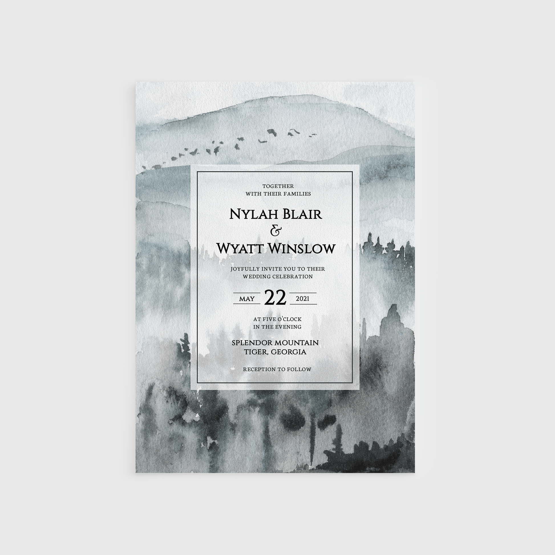 Loblolly Creative Digital Template Dusky Mountains Wedding Invitation