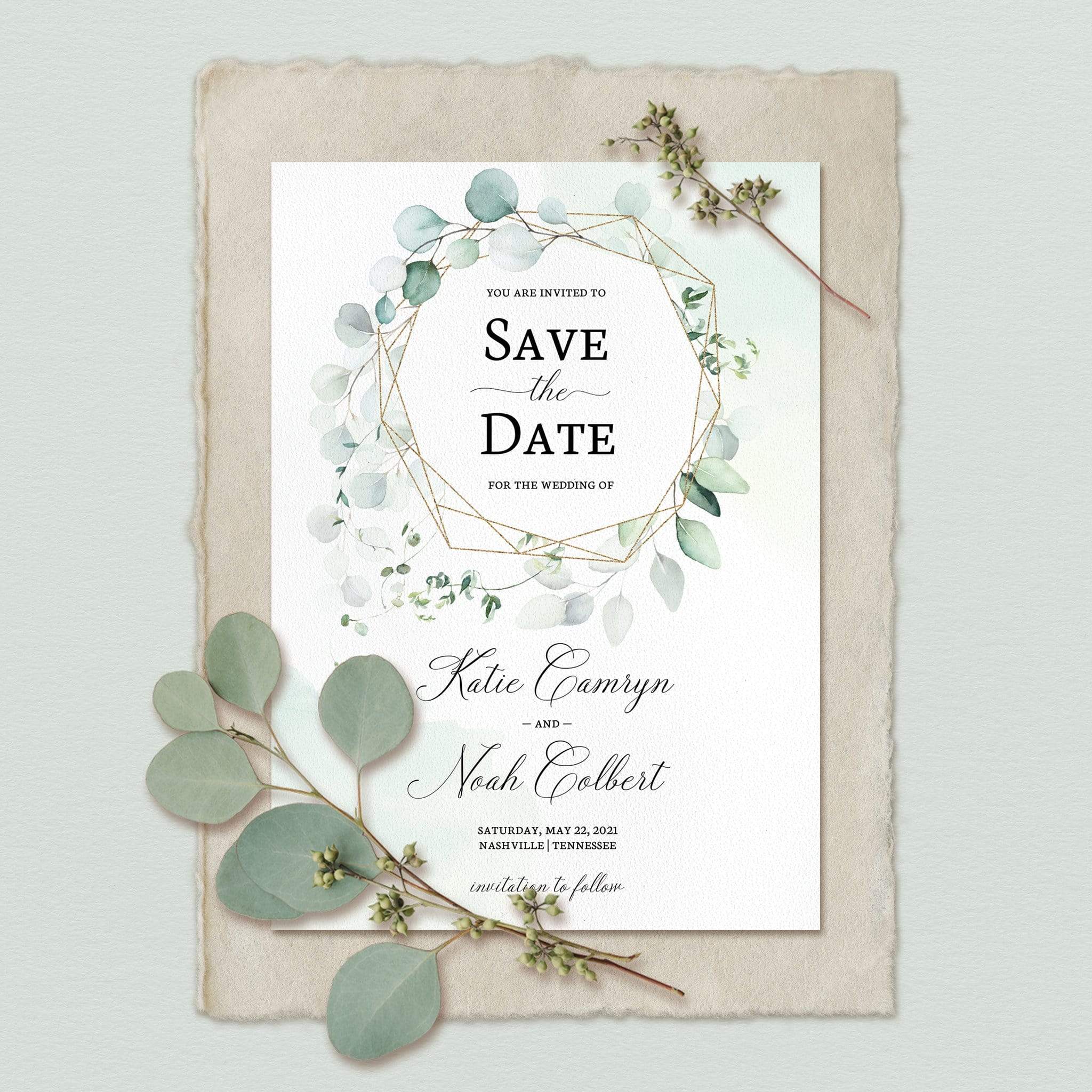 Loblolly Creative Digital Template Eucalyptus Greenery Save the Date