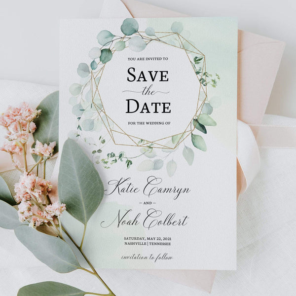 Loblolly Creative Digital Template Eucalyptus Greenery Save the Date