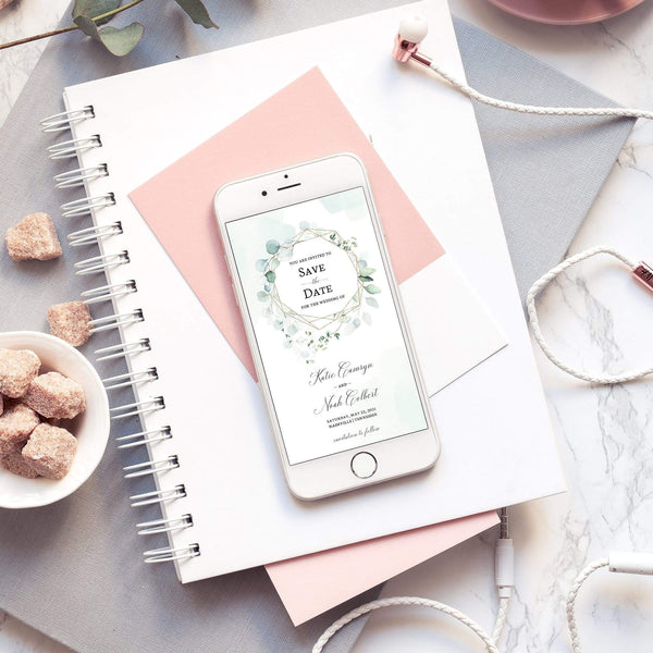 Loblolly Creative Digital Template Eucalyptus Greenery Save the Date