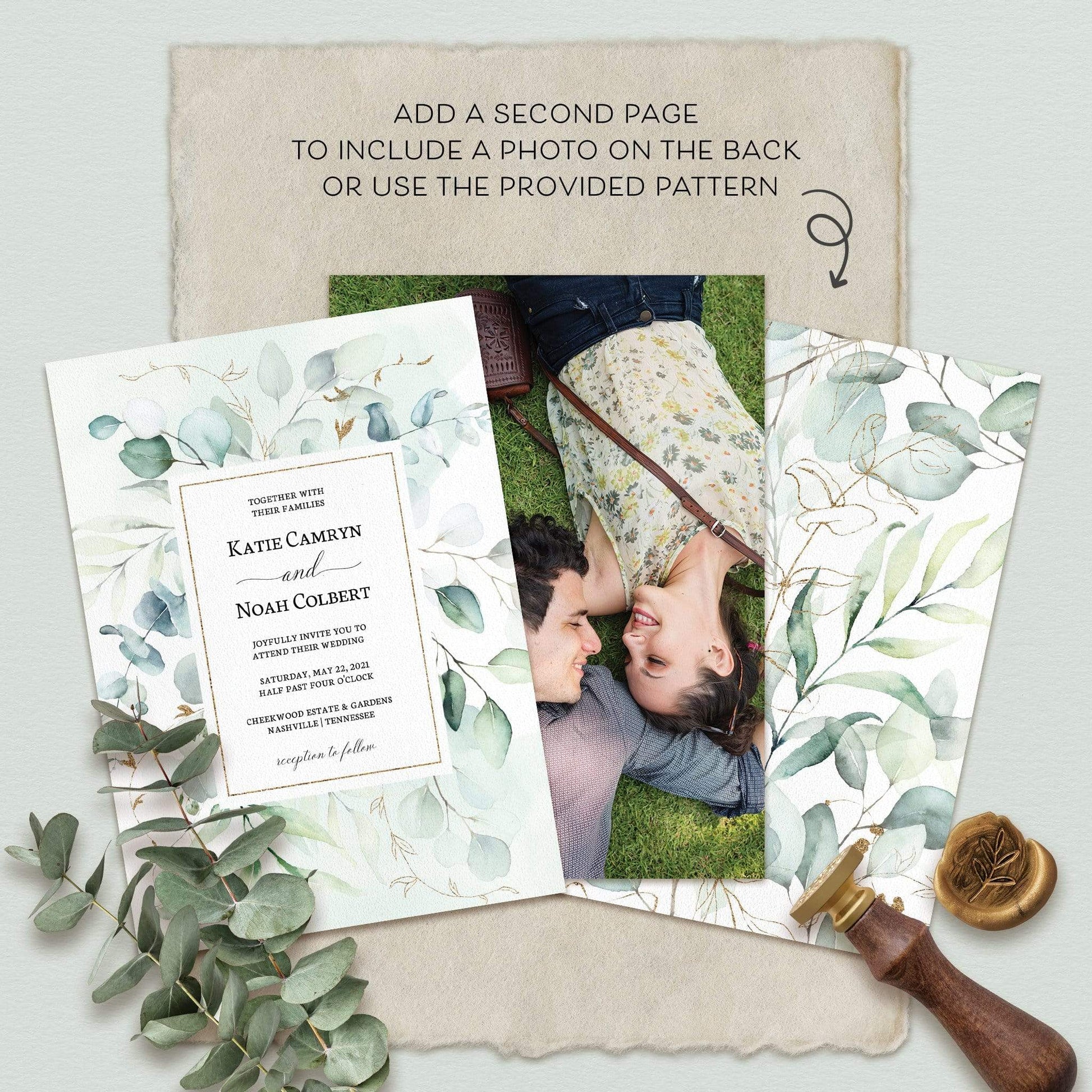 Loblolly Creative Digital Template Eucalyptus Greenery Wedding Invitation