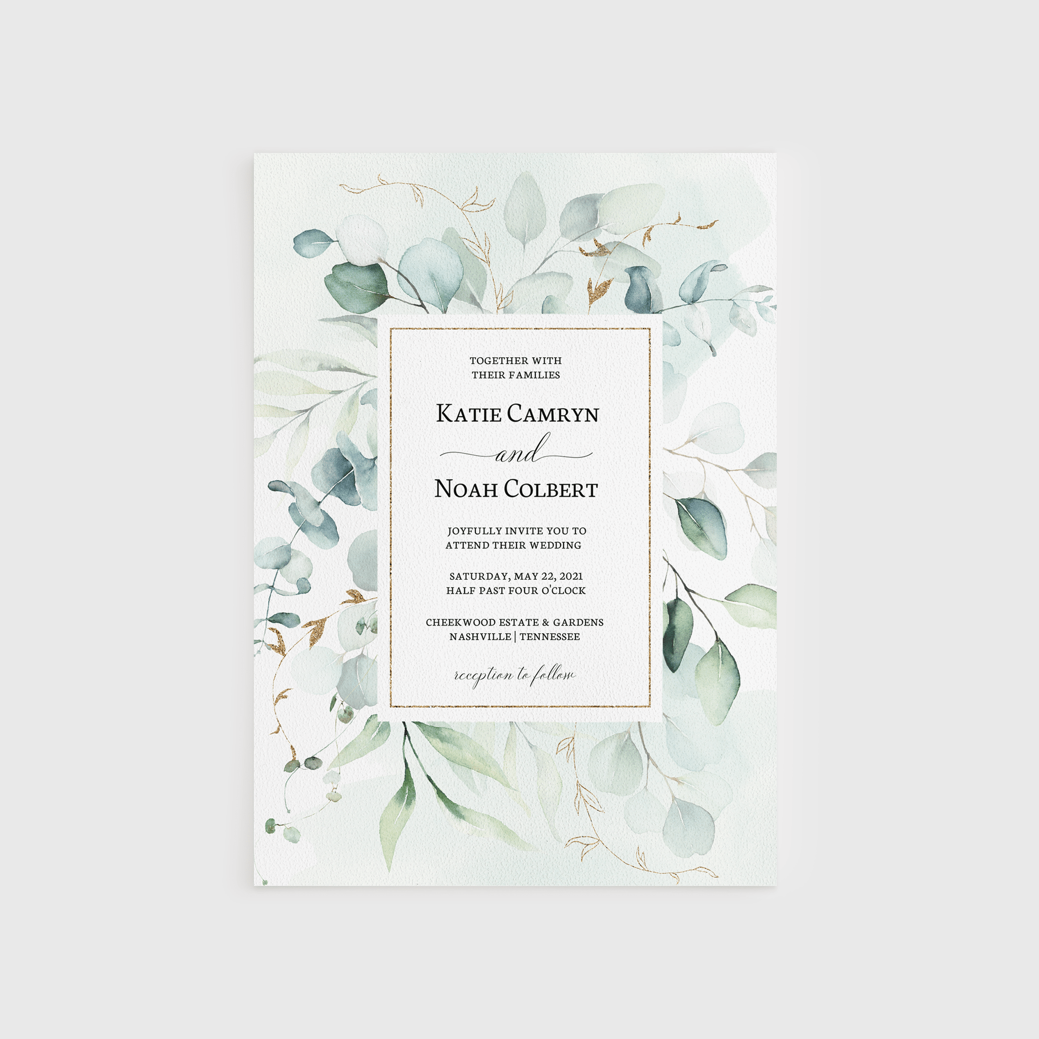 Loblolly Creative Digital Template Eucalyptus Greenery Wedding Invitation