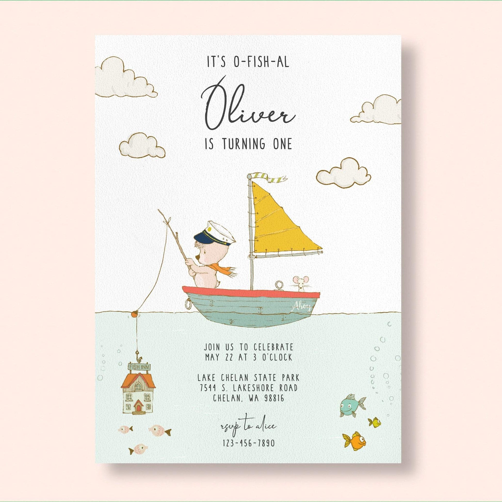 Loblolly Creative Digital Template Fishing Bear Birthday Invitation