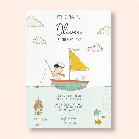 Loblolly Creative Digital Template Fishing Bear Birthday Invitation