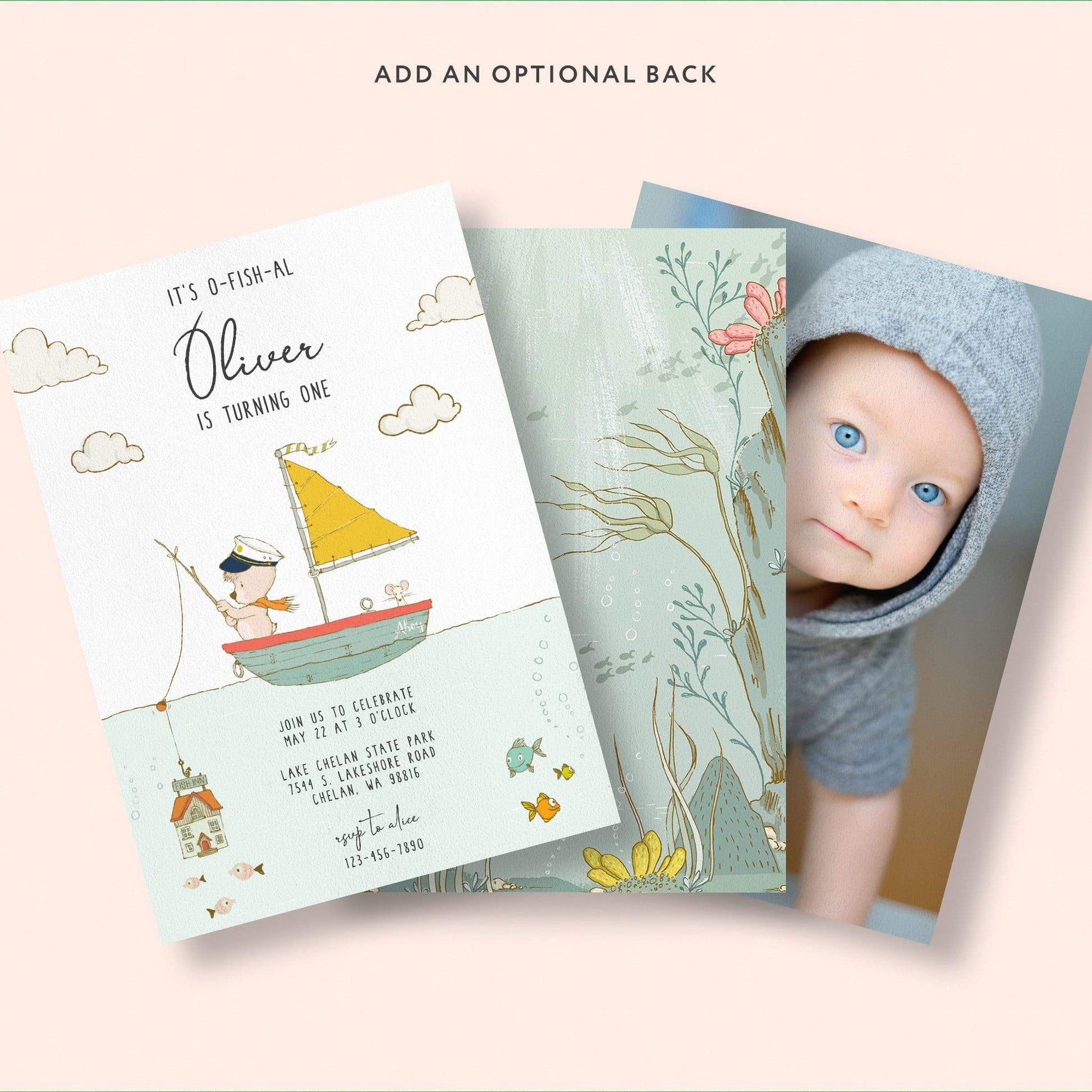 Loblolly Creative Digital Template Fishing Bear Birthday Invitation