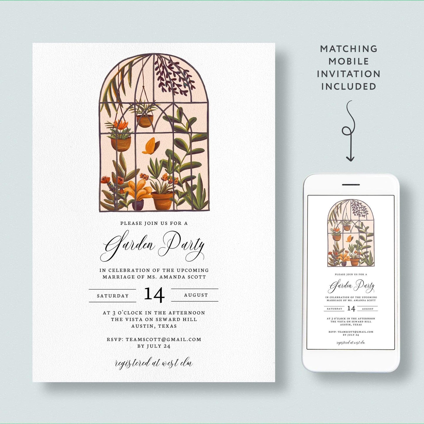 Loblolly Creative Digital Template Garden Party Bridal Shower Invitation
