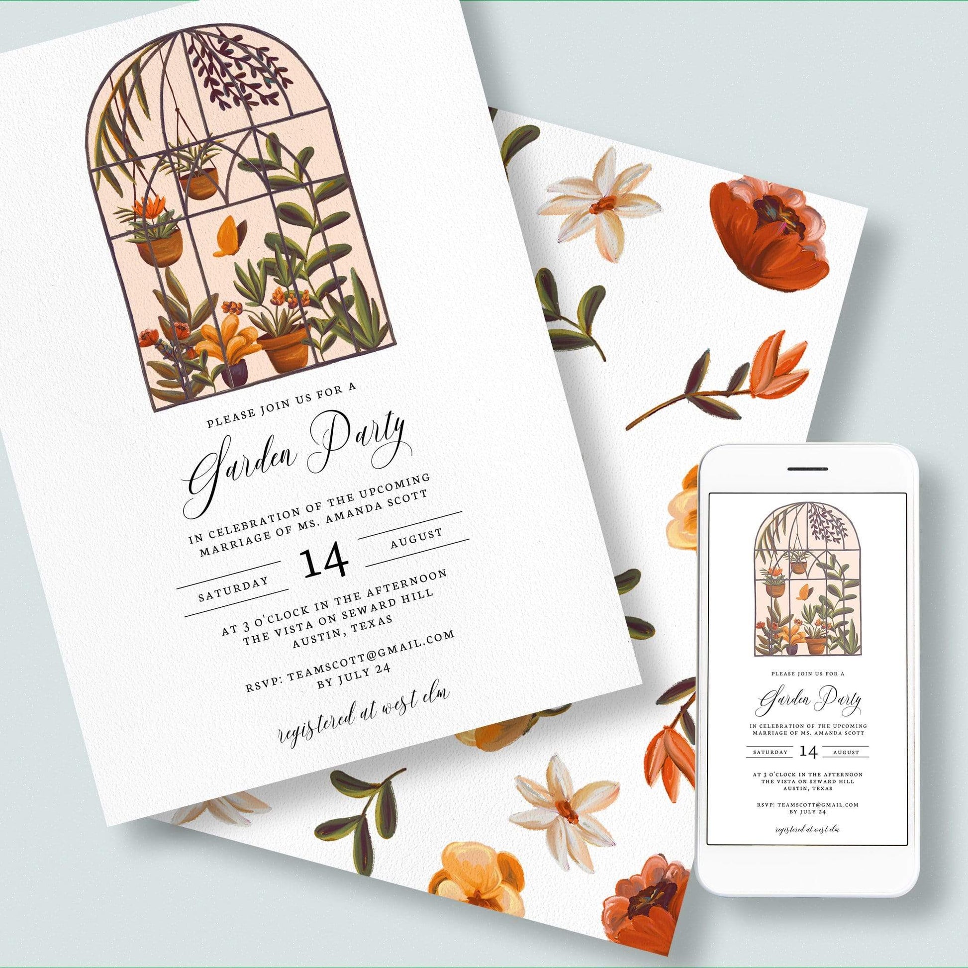 Loblolly Creative Digital Template Garden Party Bridal Shower Invitation
