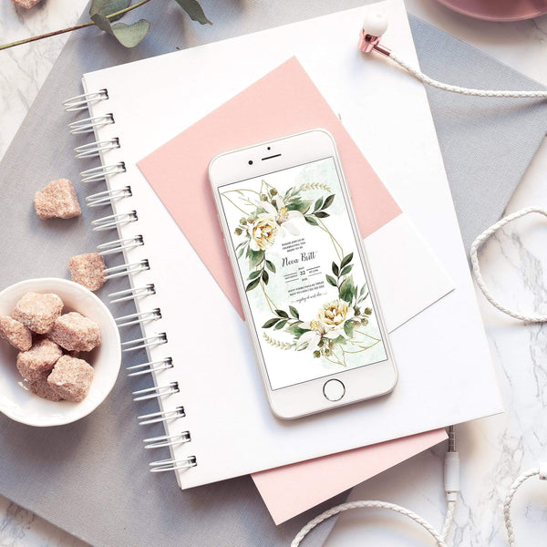Loblolly Creative Digital Template Gold Greenery Bridal Shower Invitation