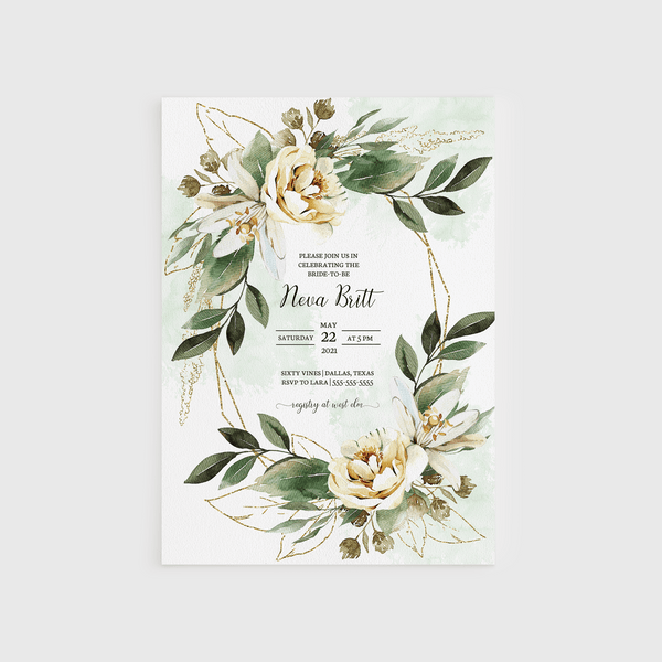 Loblolly Creative Digital Template Gold Greenery Bridal Shower Invitation
