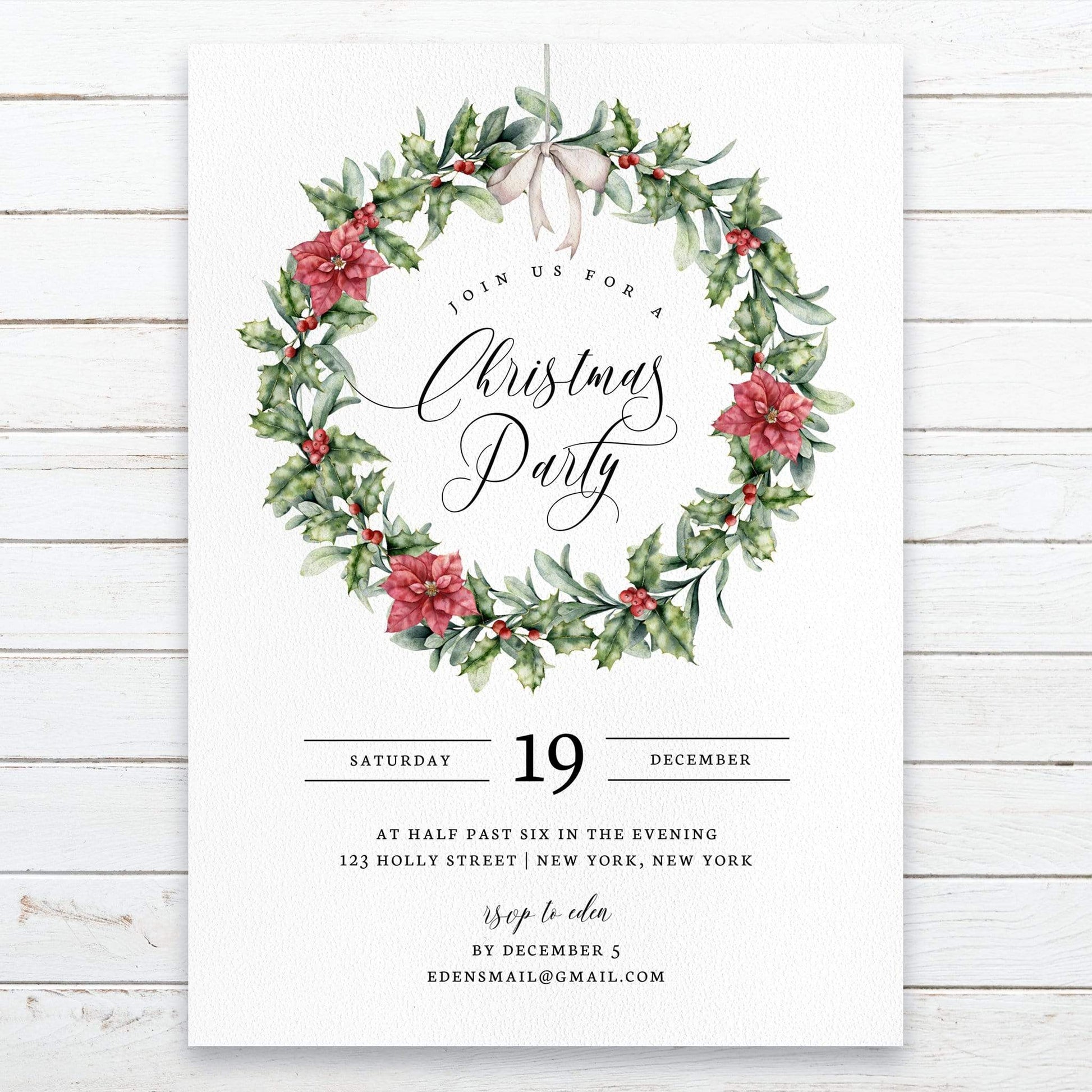 Loblolly Creative Digital Template Holiday Wreath Christmas Party Invitation