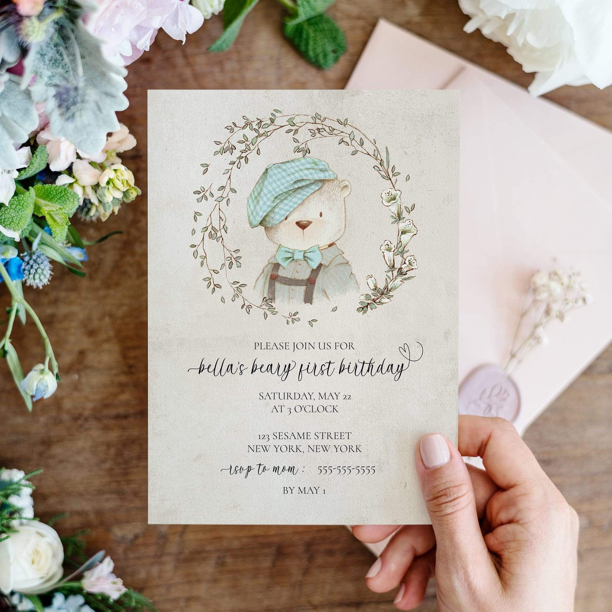 Loblolly Creative Digital Template Kids Beary First Birthday Invitation