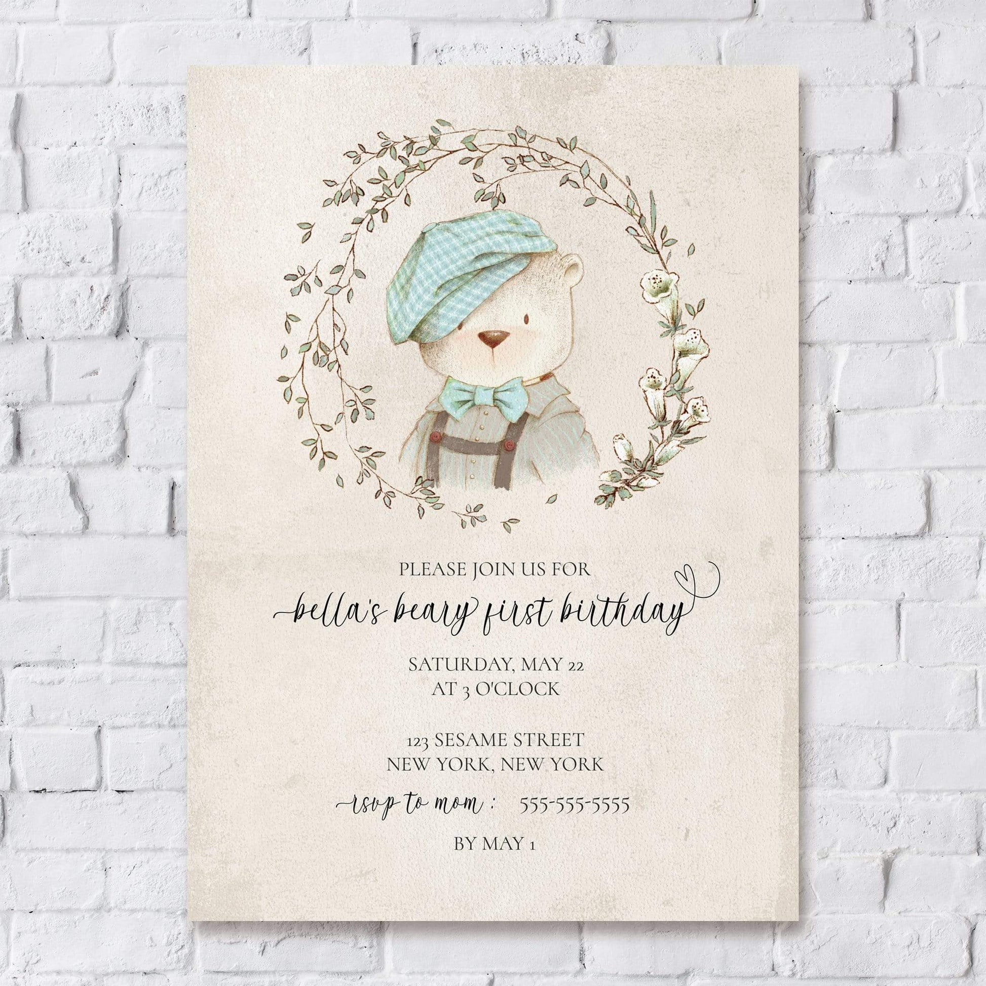 Loblolly Creative Digital Template Kids Beary First Birthday Invitation