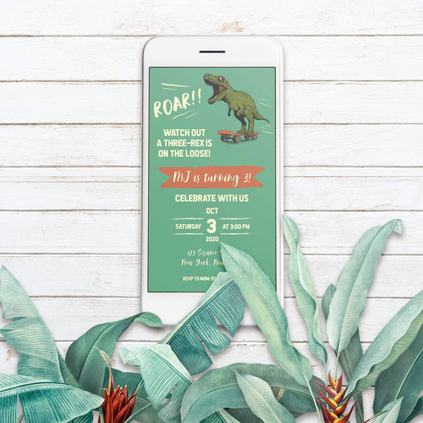 Loblolly Creative Digital Template Kids Dinosaur Birthday Invitation