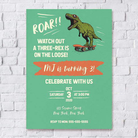 Loblolly Creative Digital Template Kids Dinosaur Birthday Invitation
