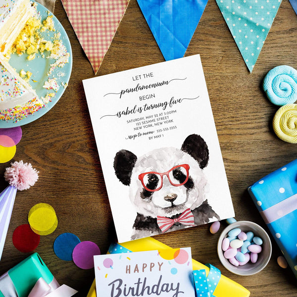 Loblolly Creative Digital Template Kids Pandamonium Birthday Invitation