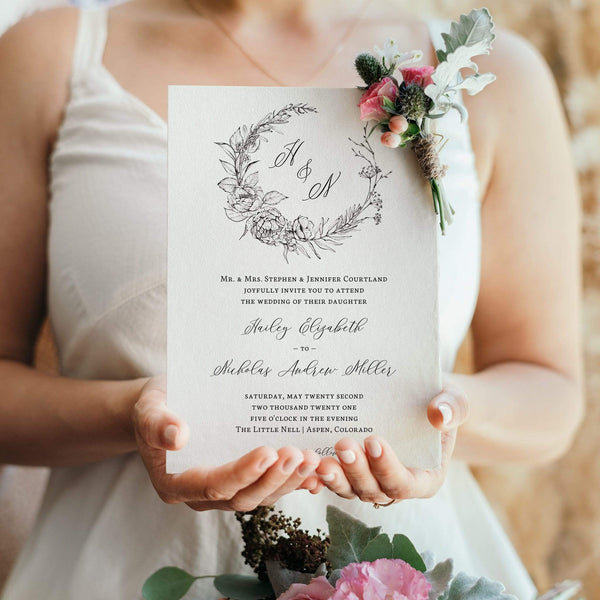 Loblolly Creative Digital Template Minimalist Floral Wedding Invitation
