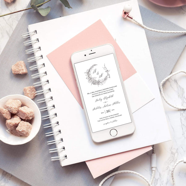 Loblolly Creative Digital Template Minimalist Floral Wedding Invitation