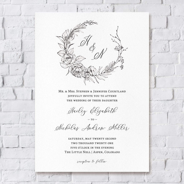 Loblolly Creative Digital Template Minimalist Floral Wedding Invitation