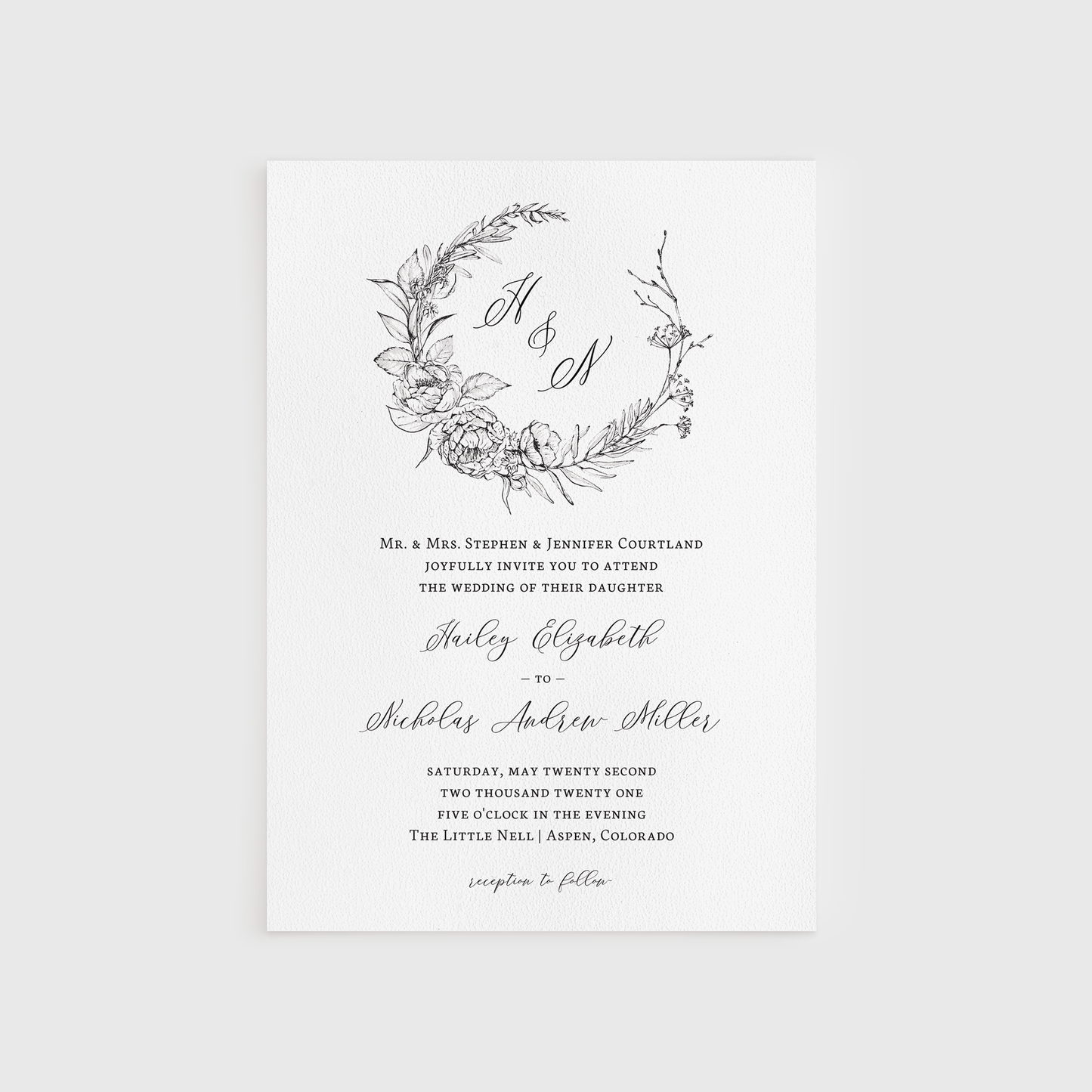 Loblolly Creative Digital Template Minimalist Floral Wedding Invitation