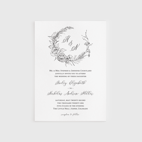 Loblolly Creative Digital Template Minimalist Floral Wedding Invitation