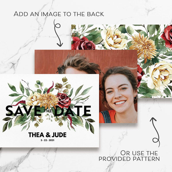 Loblolly Creative Digital Template Modern Large Text Floral Save the Date Card