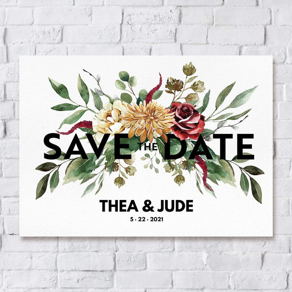 Loblolly Creative Digital Template Modern Large Text Floral Save the Date Card