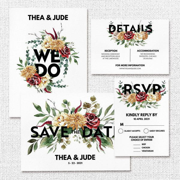 Loblolly Creative Digital Template Modern Large Text Floral Wedding Suite