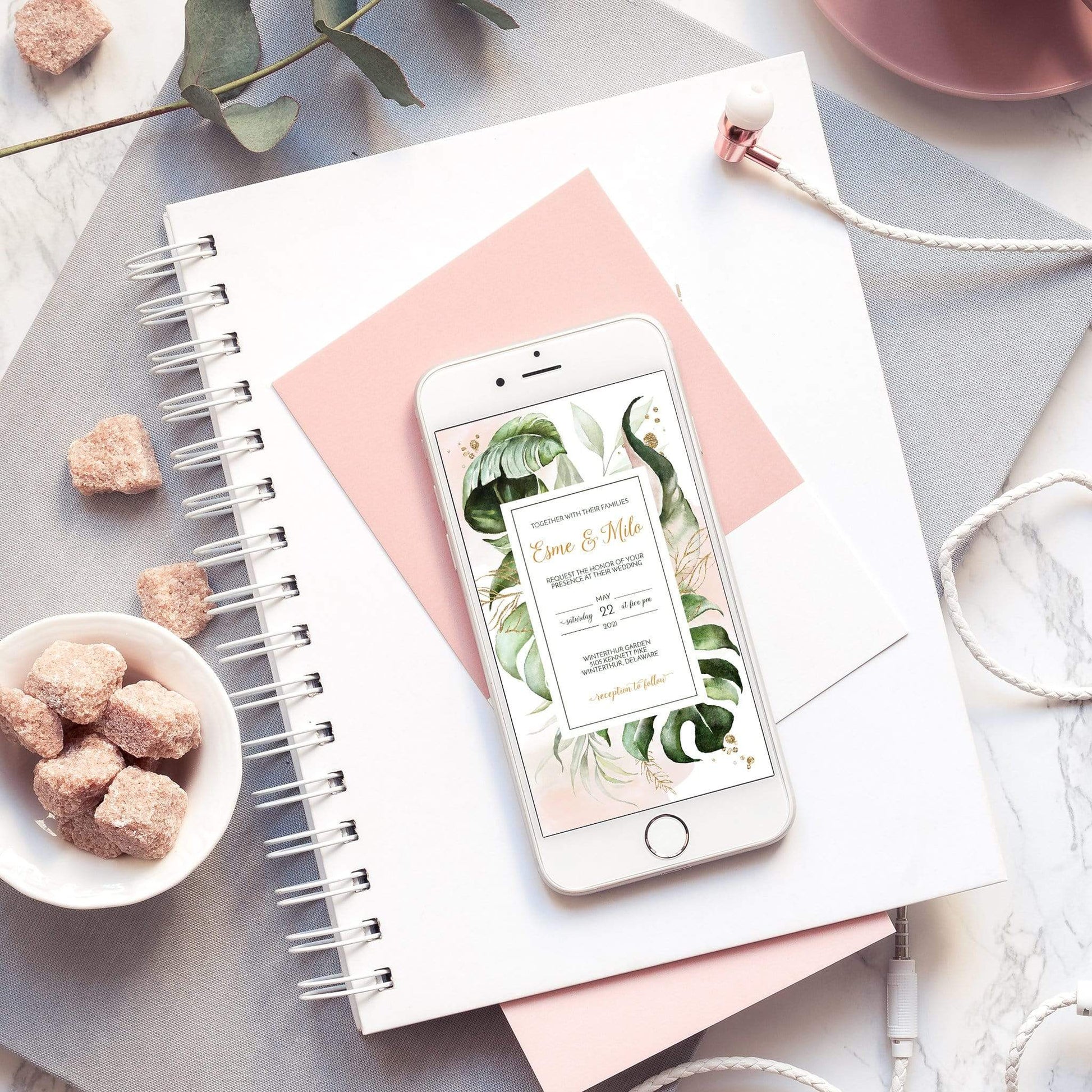 Loblolly Creative Digital Template Modern Tropical Wedding Invitation